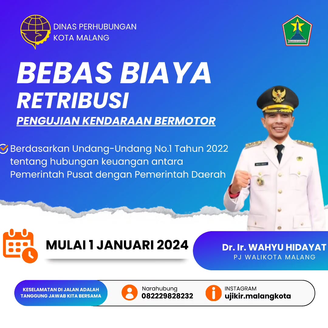 BEBAS BIAYA RETRIBUSI PENGUJIAN KENDARAAN BERMOTOR
