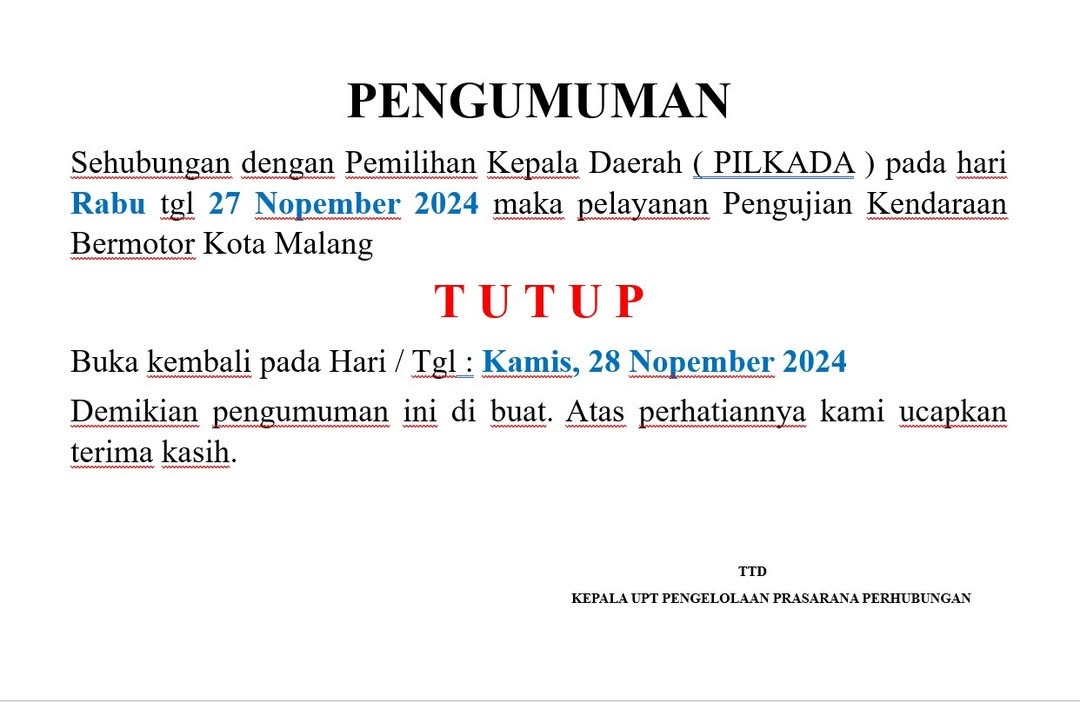 PENGUMUMAN: PILKADA 2024